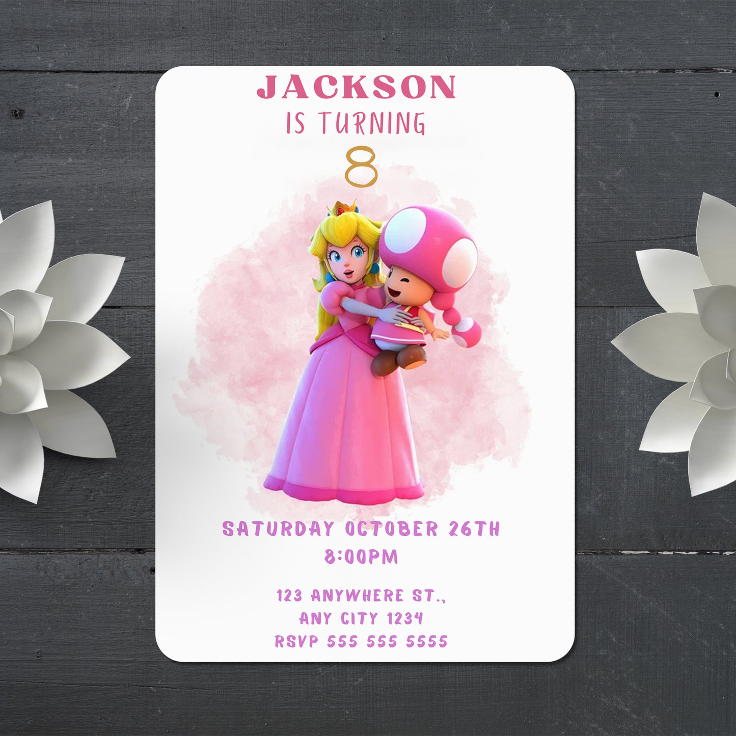 Princess Peach Birthday Invitation - CreativeRino