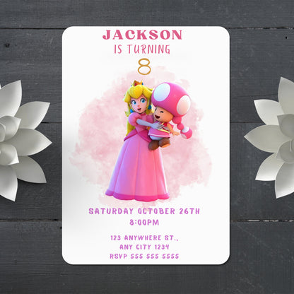Princess Peach Birthday Invitation - CreativeRino