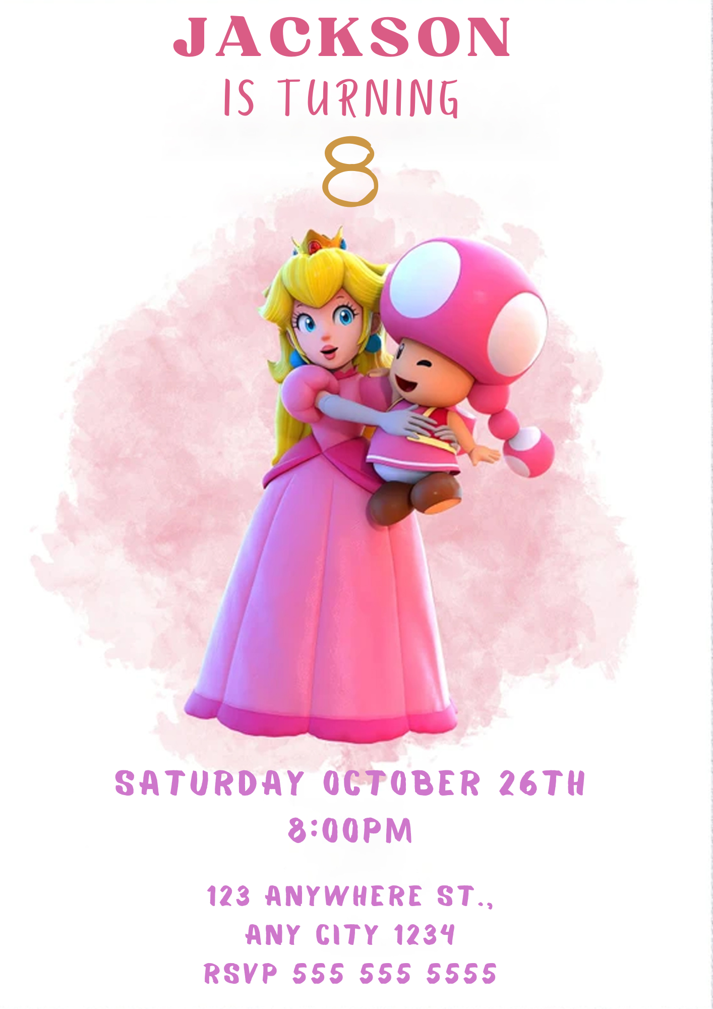 Princess Peach Birthday Invitation - CreativeRino