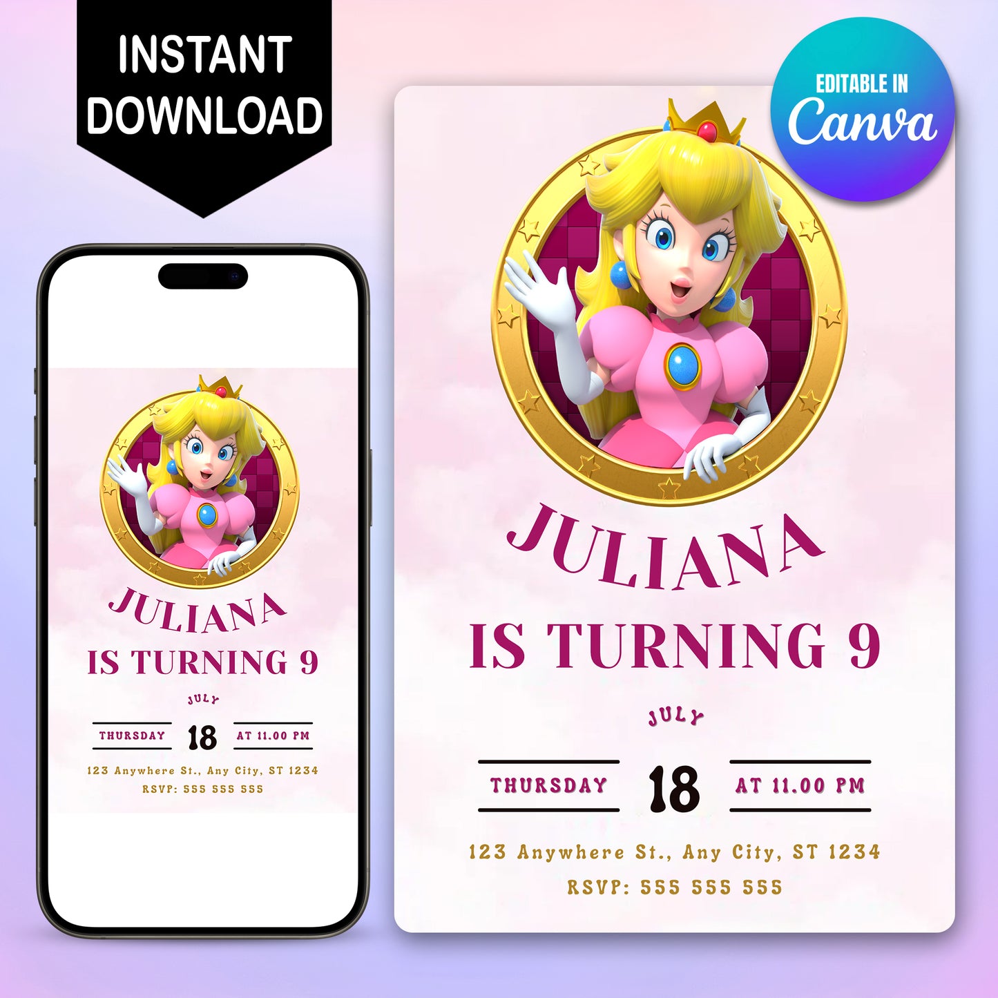 Princess Peach Birthday Template - CreativeRino