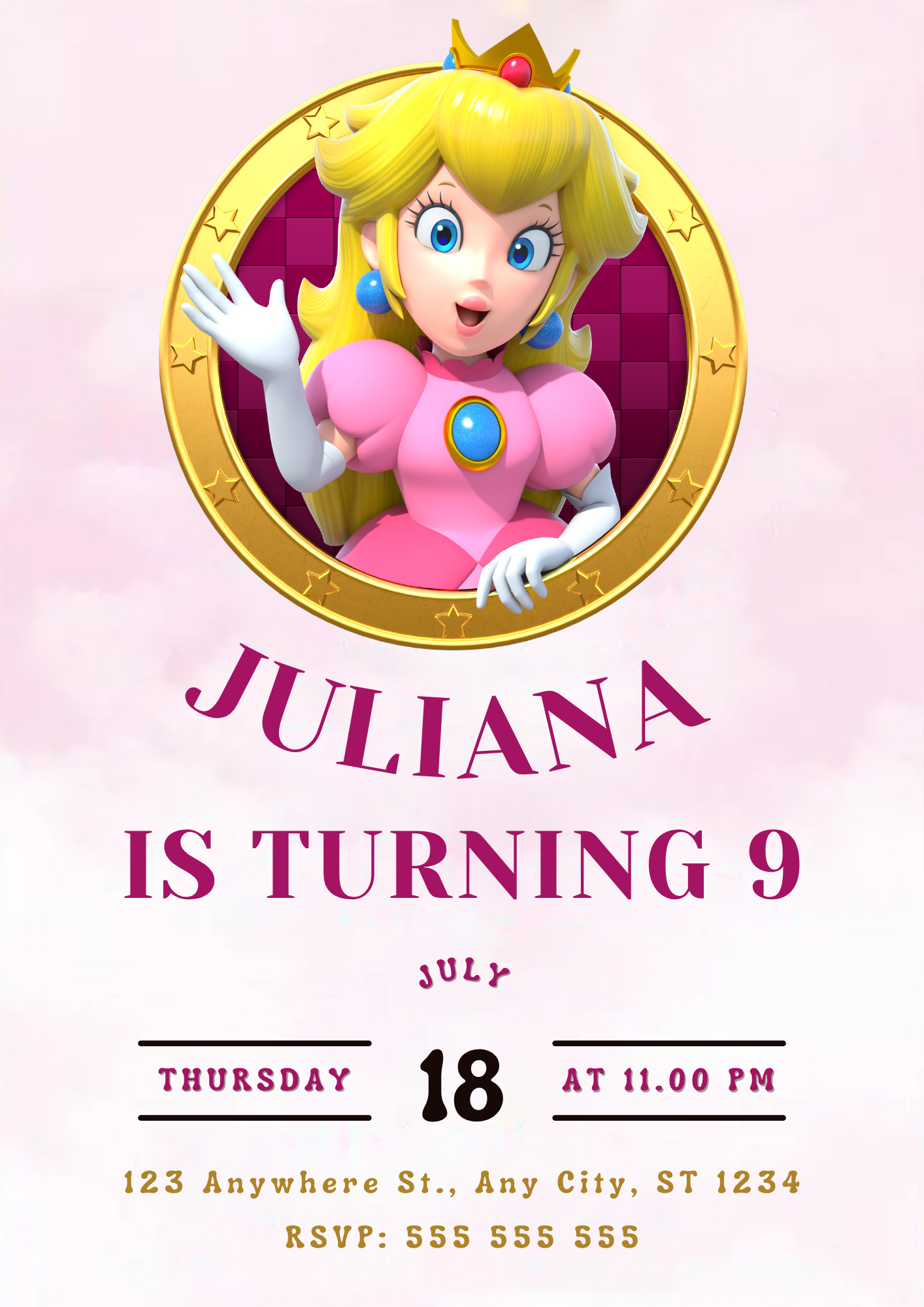 Princess Peach Birthday Template - CreativeRino