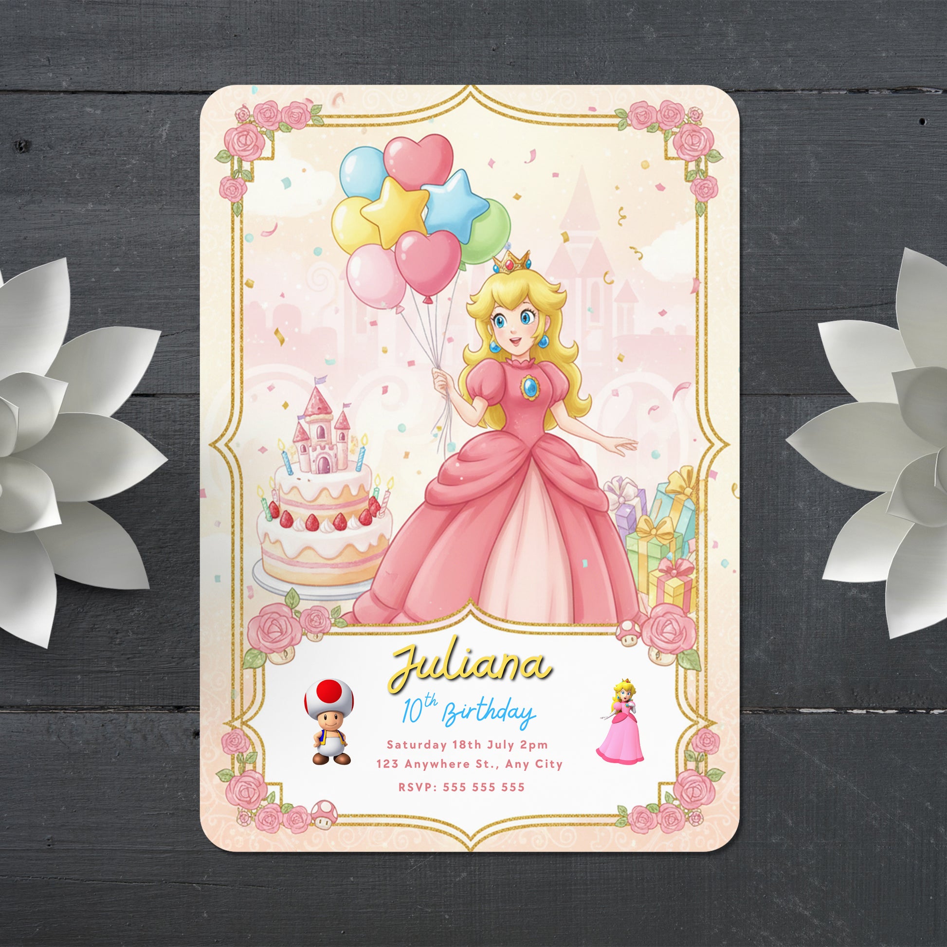 Digital Princess Peach Birthday Invitation - CreativeRino