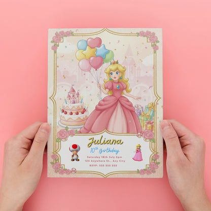 Digital Princess Peach Birthday Invitation - CreativeRino