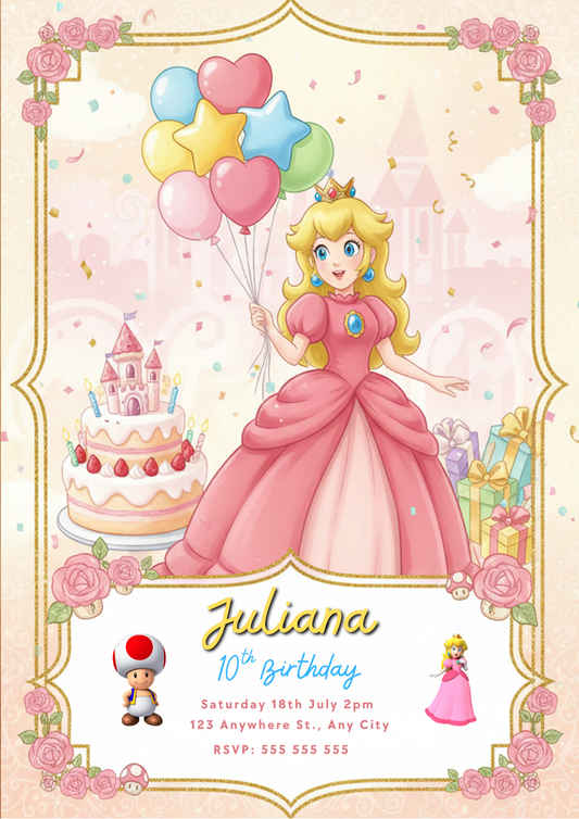 Digital Princess Peach Birthday Invitation - CreativeRino