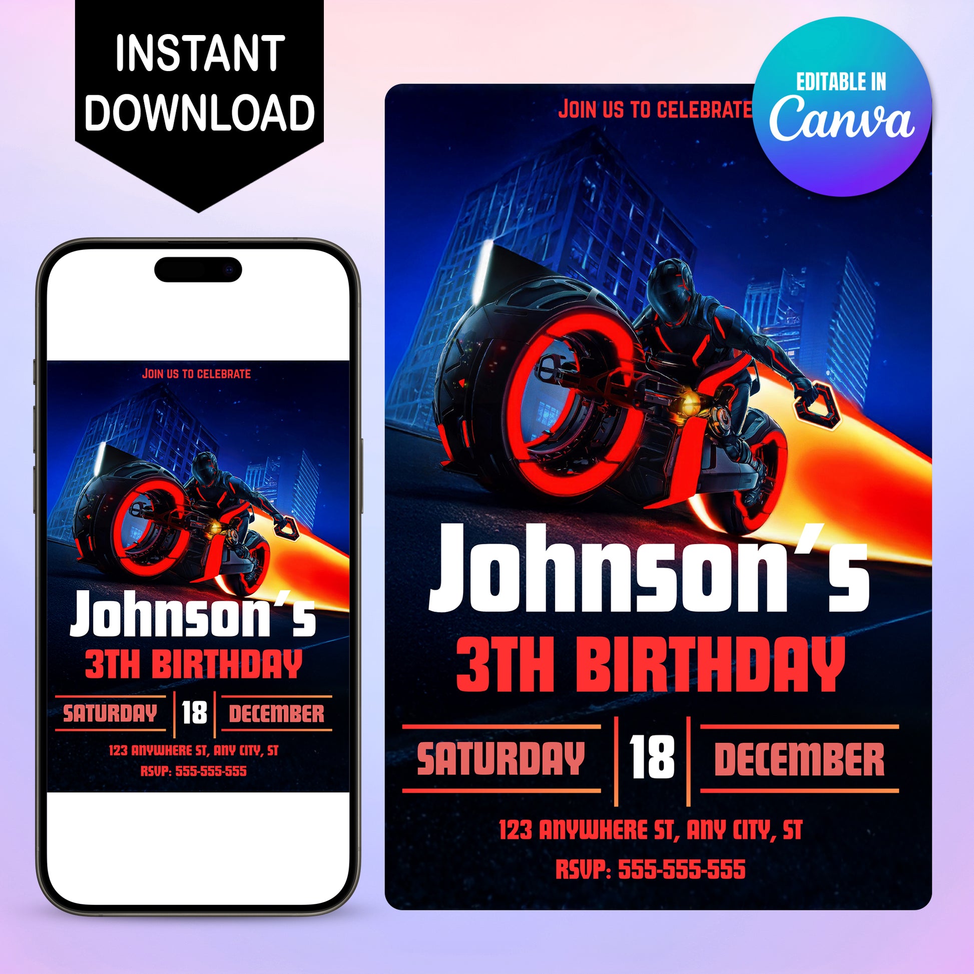 Tron Ares Birthday Party Template - CreativeRino