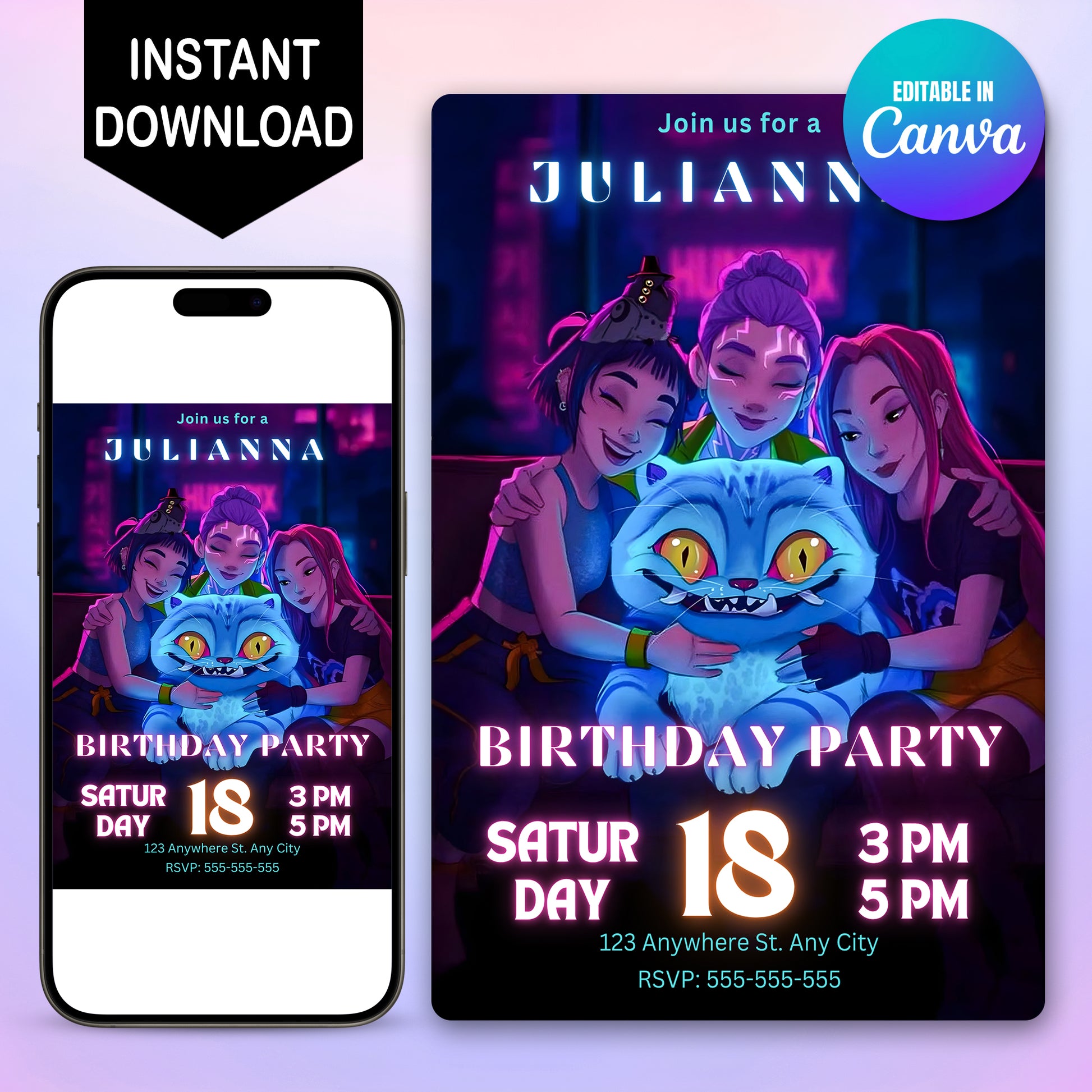 Kpop Demon Hunters Birthday Party Invitation - CreativeRino