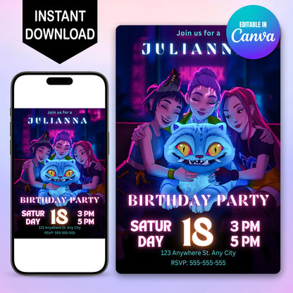 Kpop Demon Hunters Birthday Party Invitation - CreativeRino