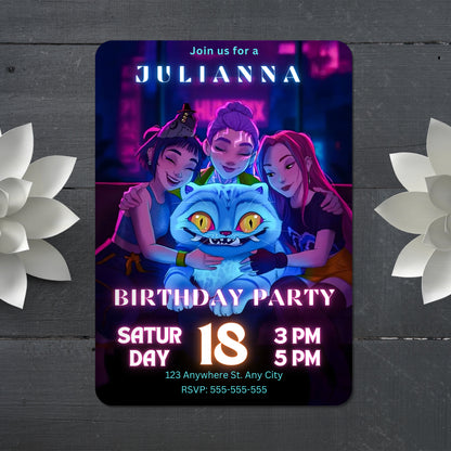 Kpop Demon Hunters Birthday Party Invitation - CreativeRino