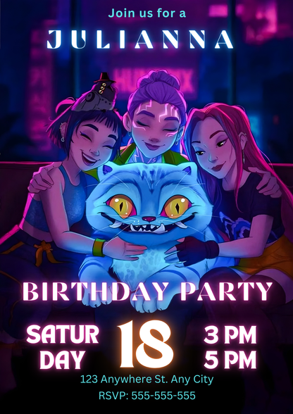 Kpop Demon Hunters Birthday Party Invitation - CreativeRino