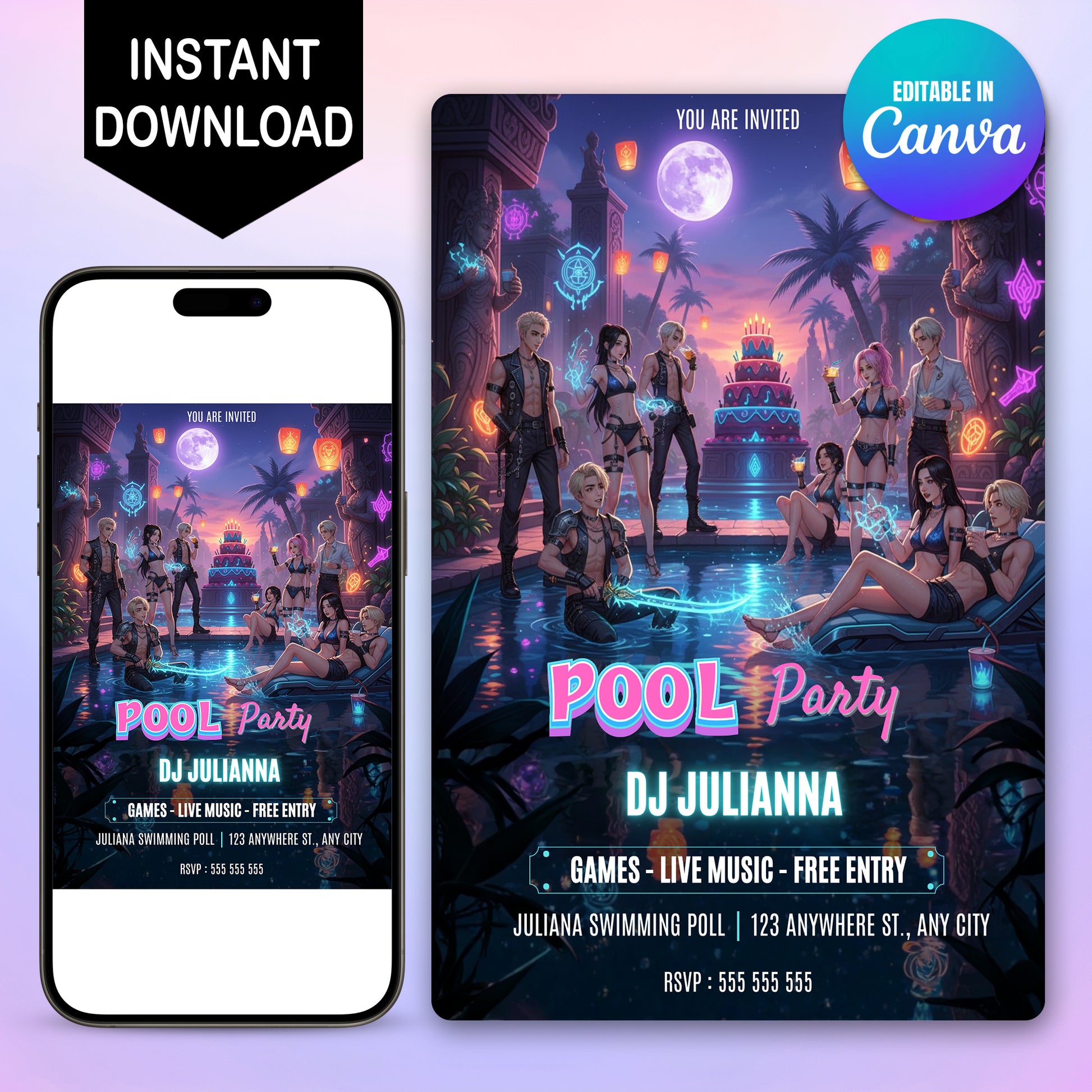 Kpop Demon Hunters Pool Party Invitation - CreativeRino