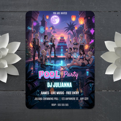 Kpop Demon Hunters Pool Party Invitation - CreativeRino