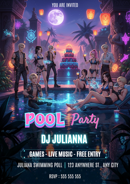 Kpop Demon Hunters Pool Party Invitation - CreativeRino