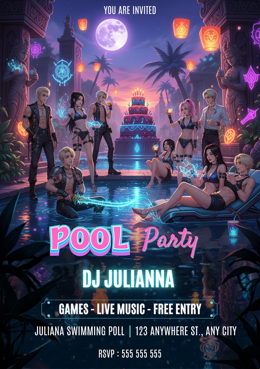 Kpop Demon Hunters Pool Party Invitation - CreativeRino