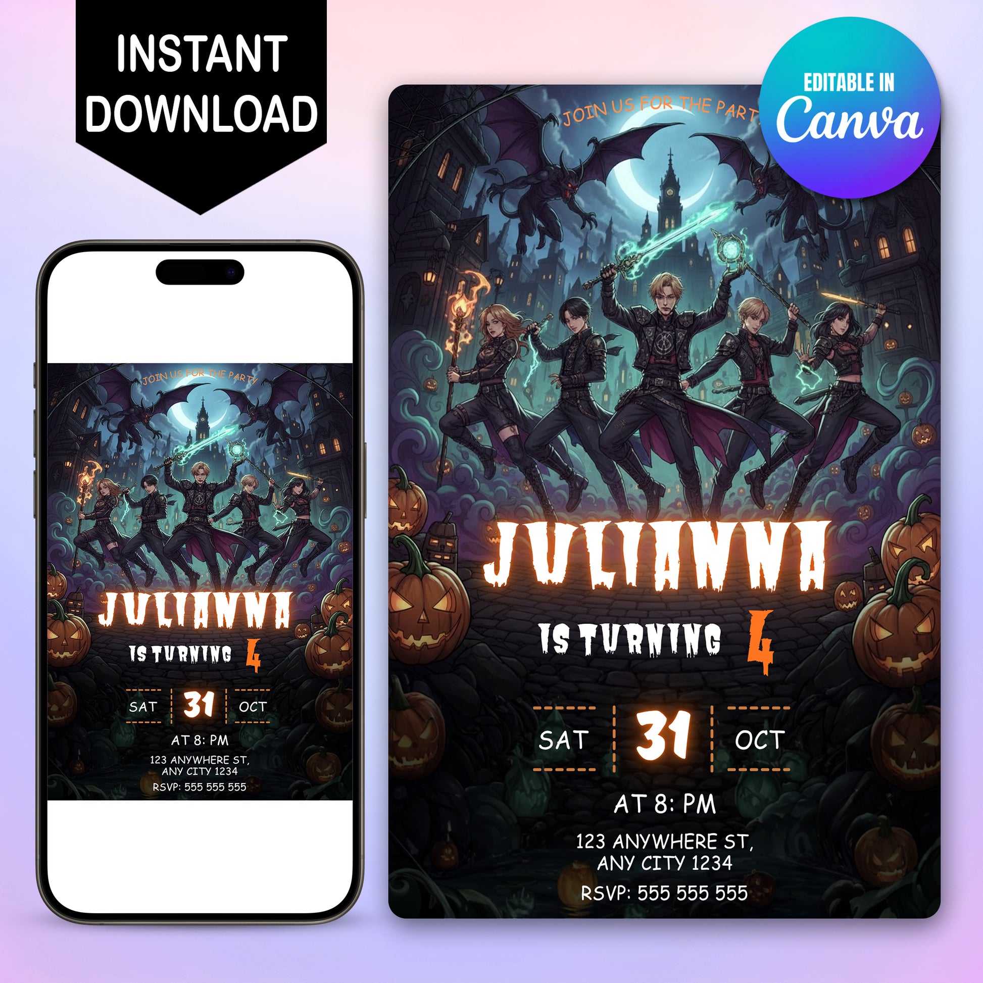 Kpop Demon Hunters Halloween Birthday Invitation - CreativeRino