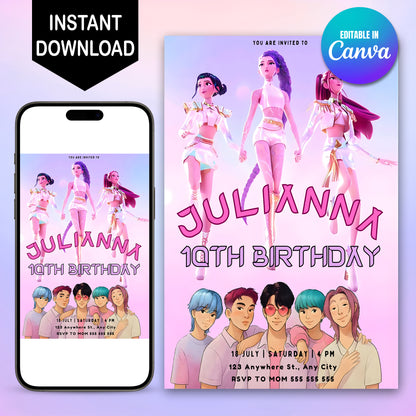 Printable Kpop Demon Hunters Birthday Invitation - CreativeRino