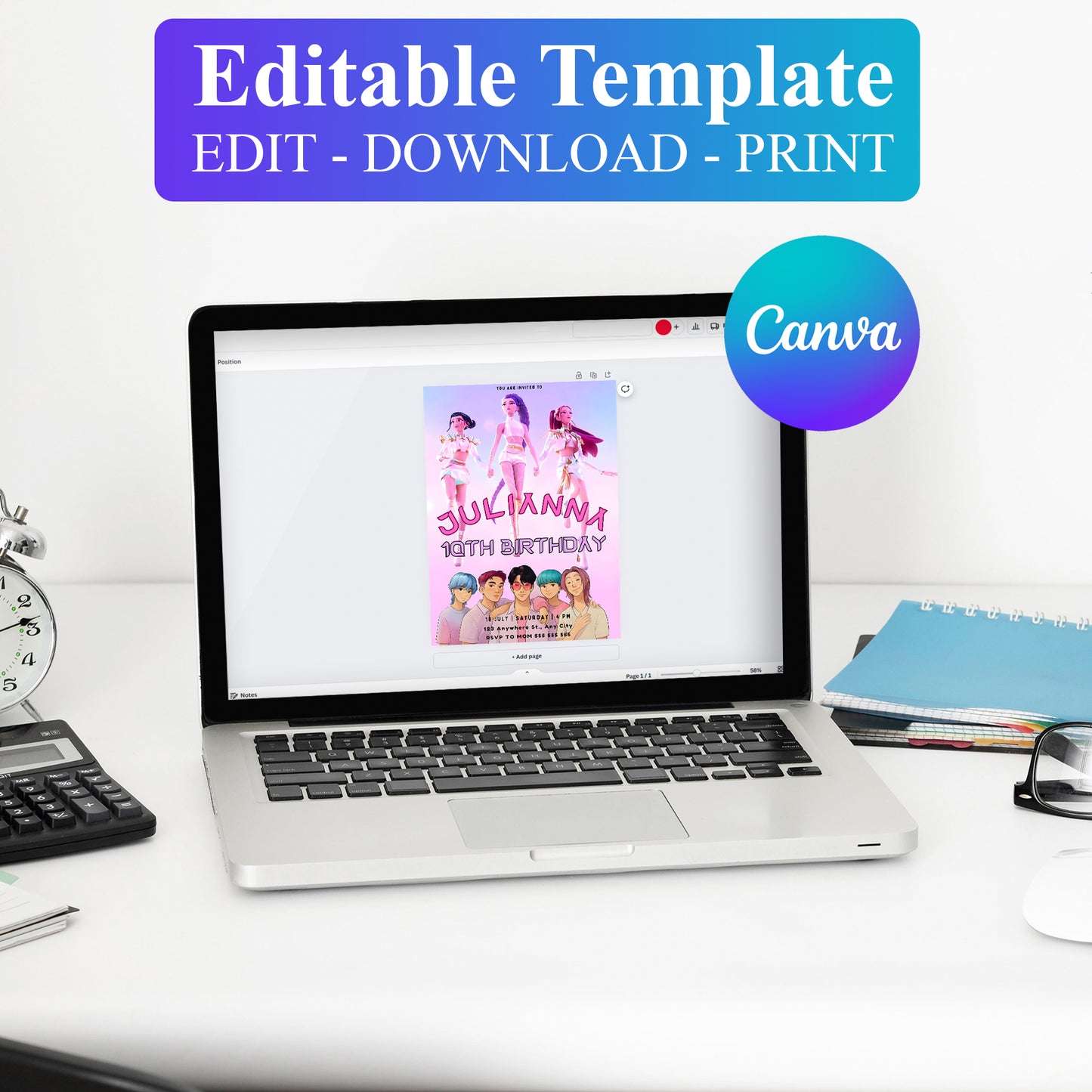 Printable Kpop Demon Hunters Birthday Invitation - CreativeRino