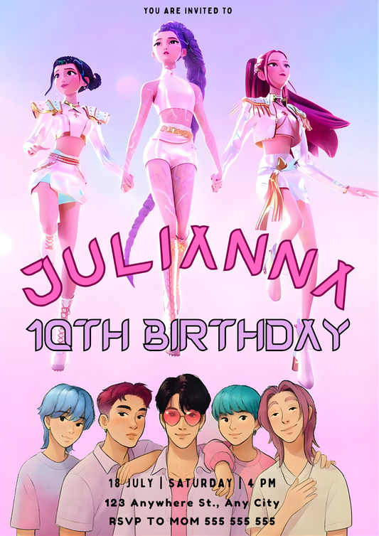 Printable Kpop Demon Hunters Birthday Invitation - CreativeRino