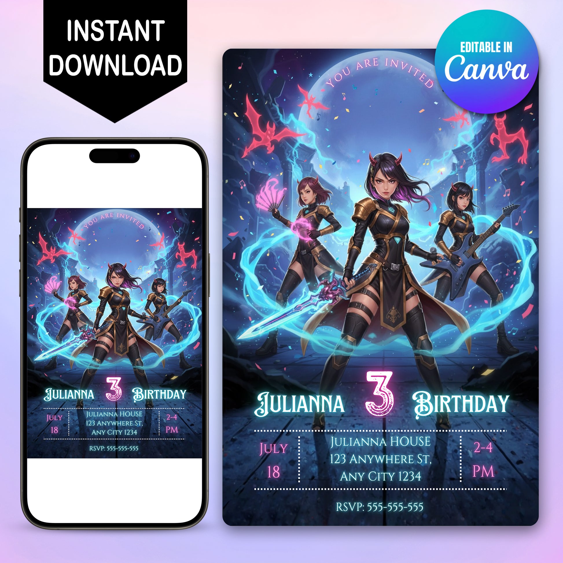 Kpop Demon Hunters Music Birthday Invitation - CreativeRino