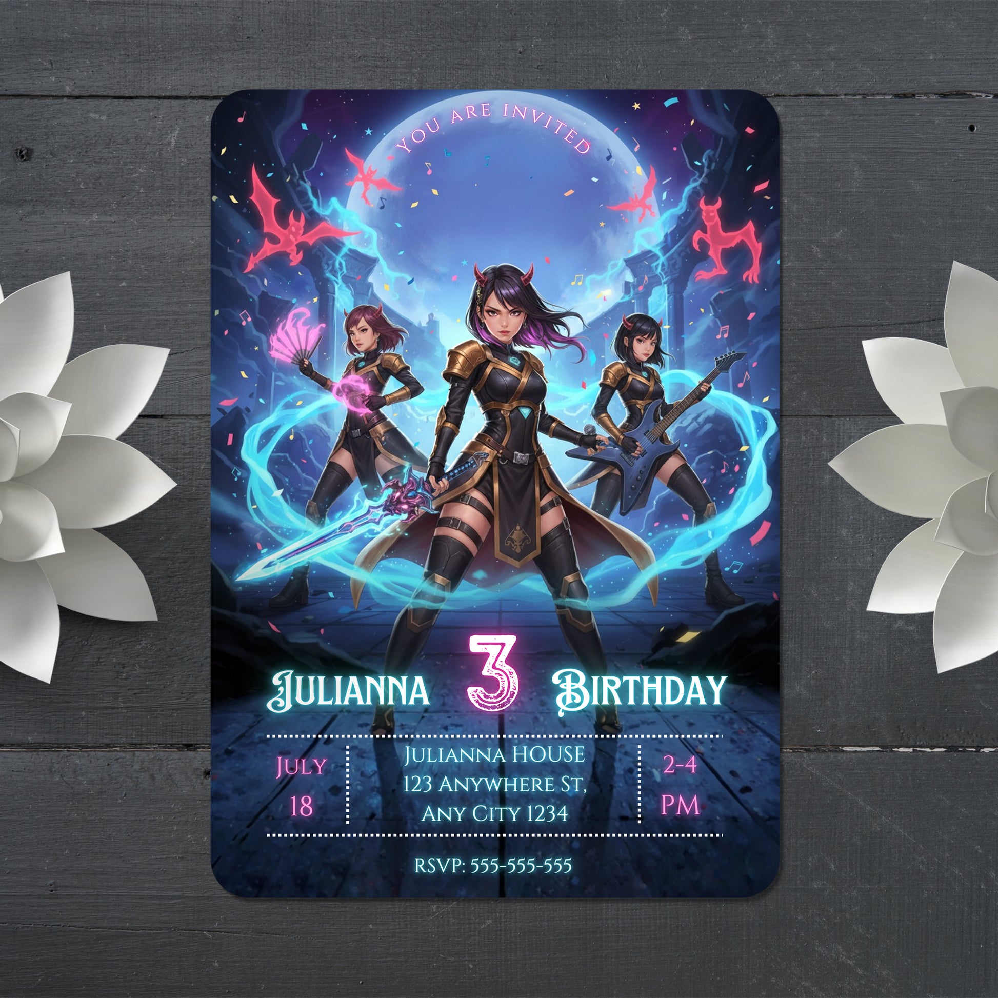 Kpop Demon Hunters Music Birthday Invitation - CreativeRino