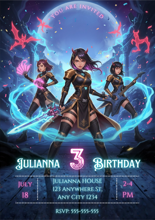 Kpop Demon Hunters Music Birthday Invitation - CreativeRino