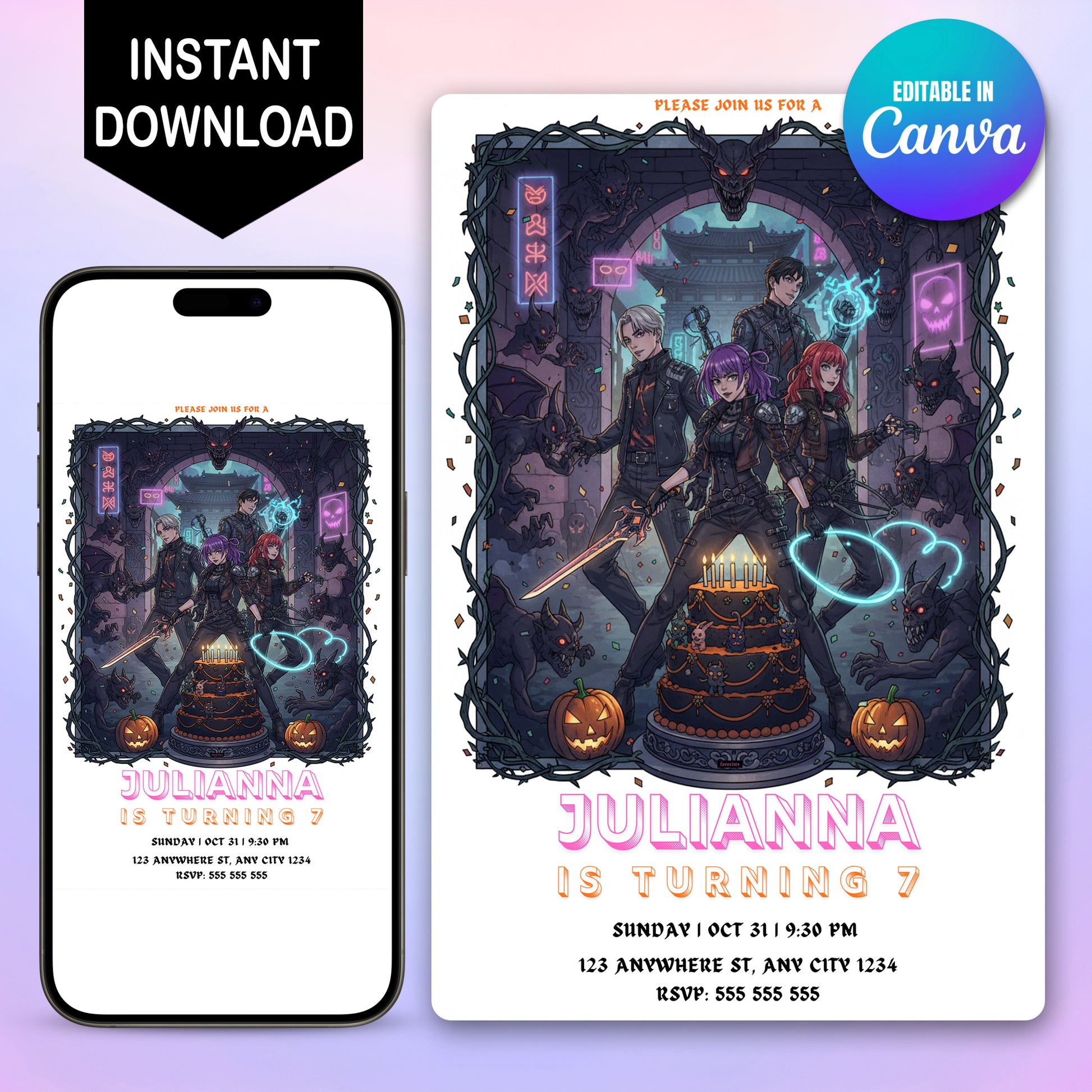 Kpop Demon Hunters Halloween Birthday Party Invitation - CreativeRino