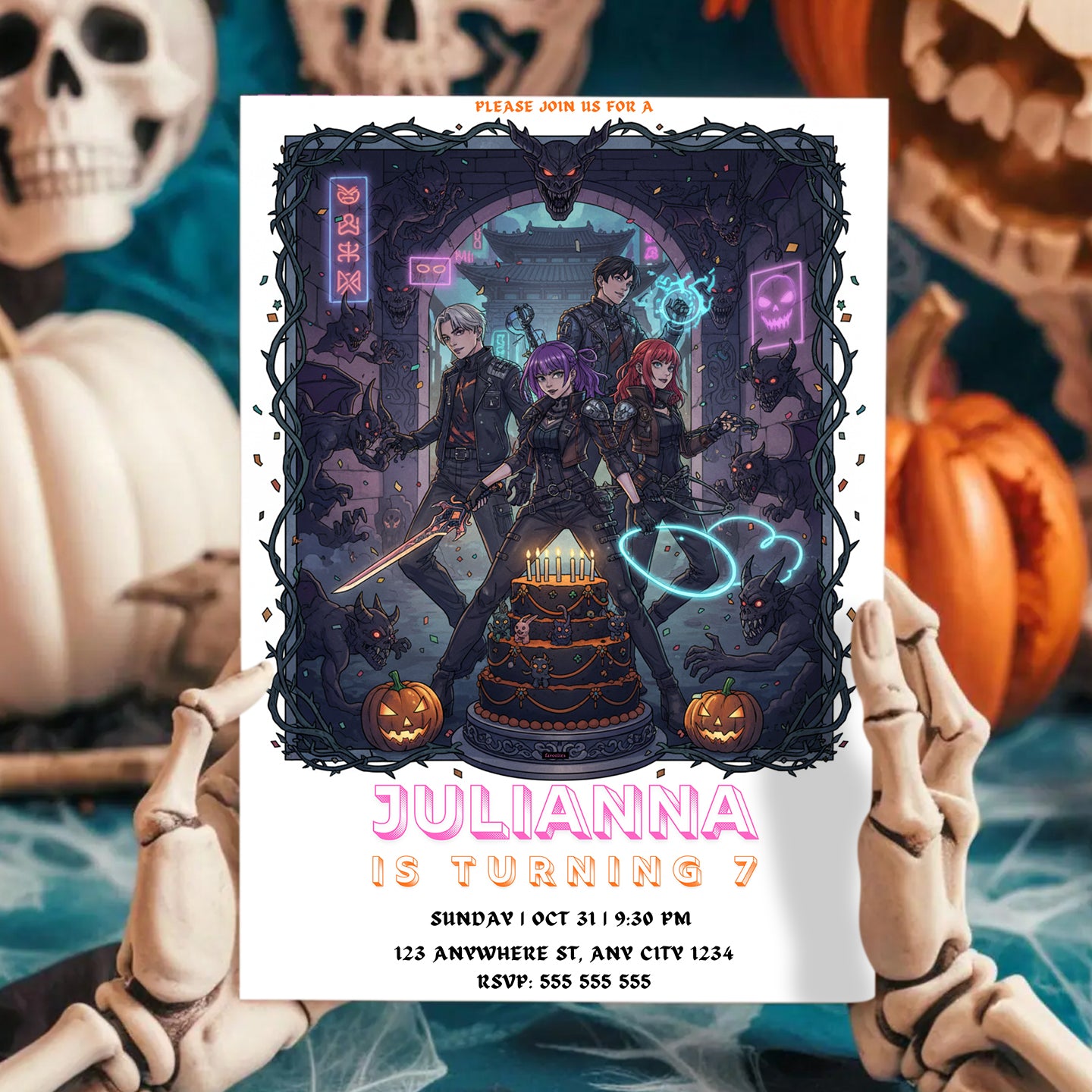 Kpop Demon Hunters Halloween Birthday Party Invitation - CreativeRino