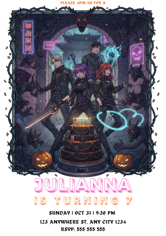 Kpop Demon Hunters Halloween Birthday Party Invitation - CreativeRino