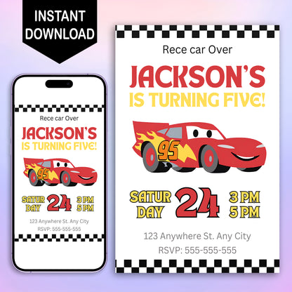 Lightning McQueen Birthday Invitation Template - CreativeRino