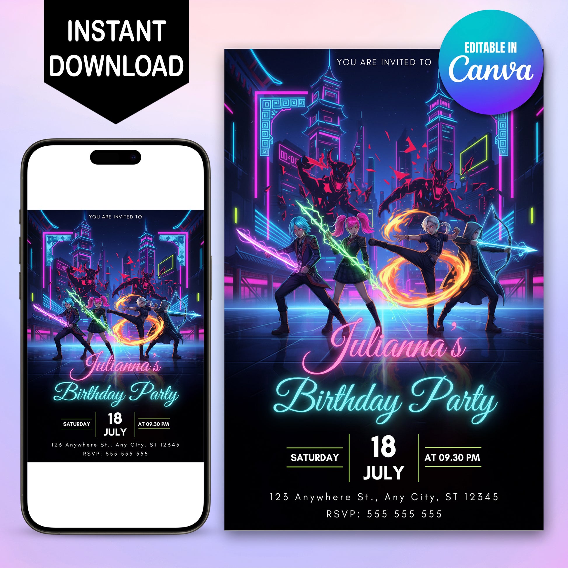 Editable Kpop Demon Hunters Birthday Party Invitation - CreativeRino