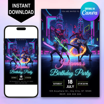 Editable Kpop Demon Hunters Birthday Party Invitation - CreativeRino