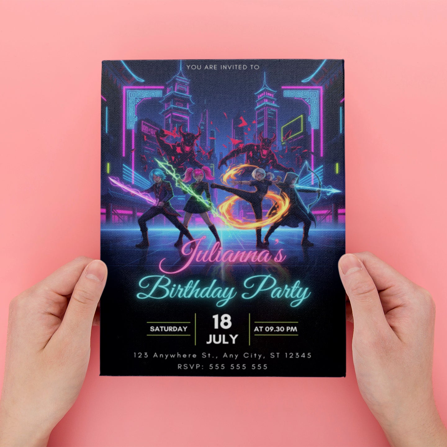 Editable Kpop Demon Hunters Birthday Party Invitation - CreativeRino