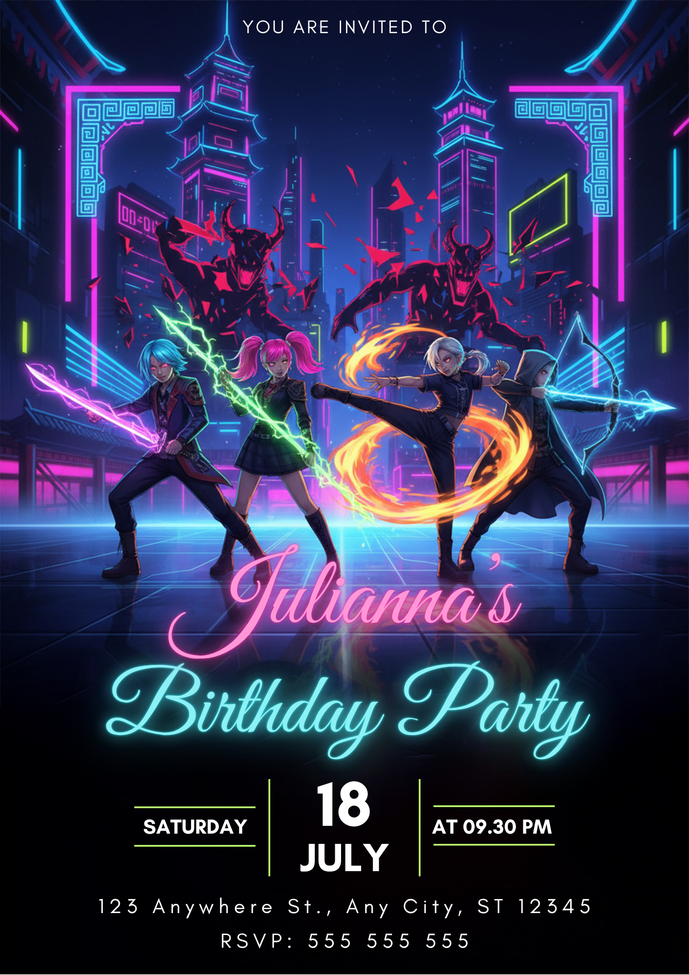 Editable Kpop Demon Hunters Birthday Party Invitation - CreativeRino