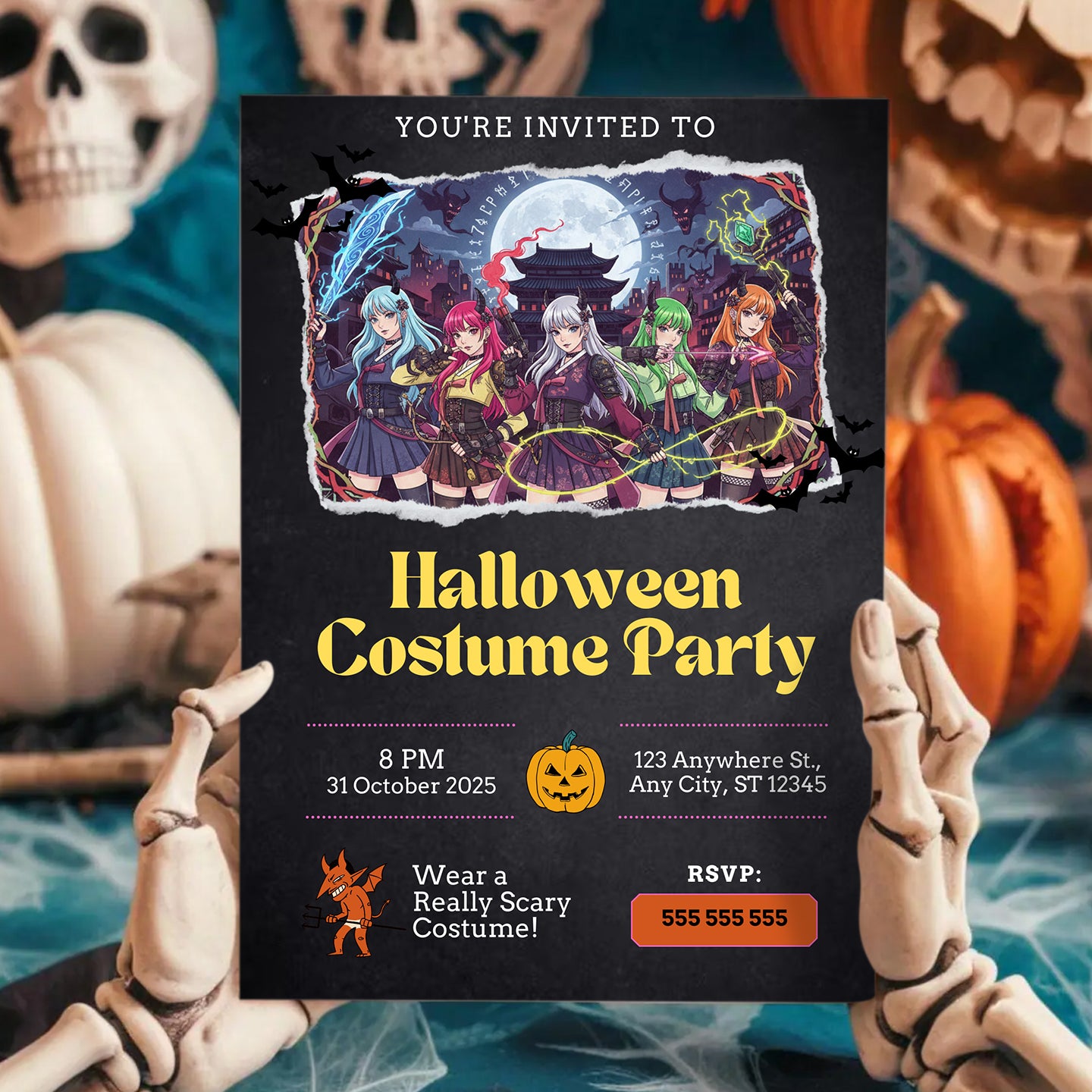 Kpop Demon Hunters Halloween Costume Party Invitation - CreativeRino