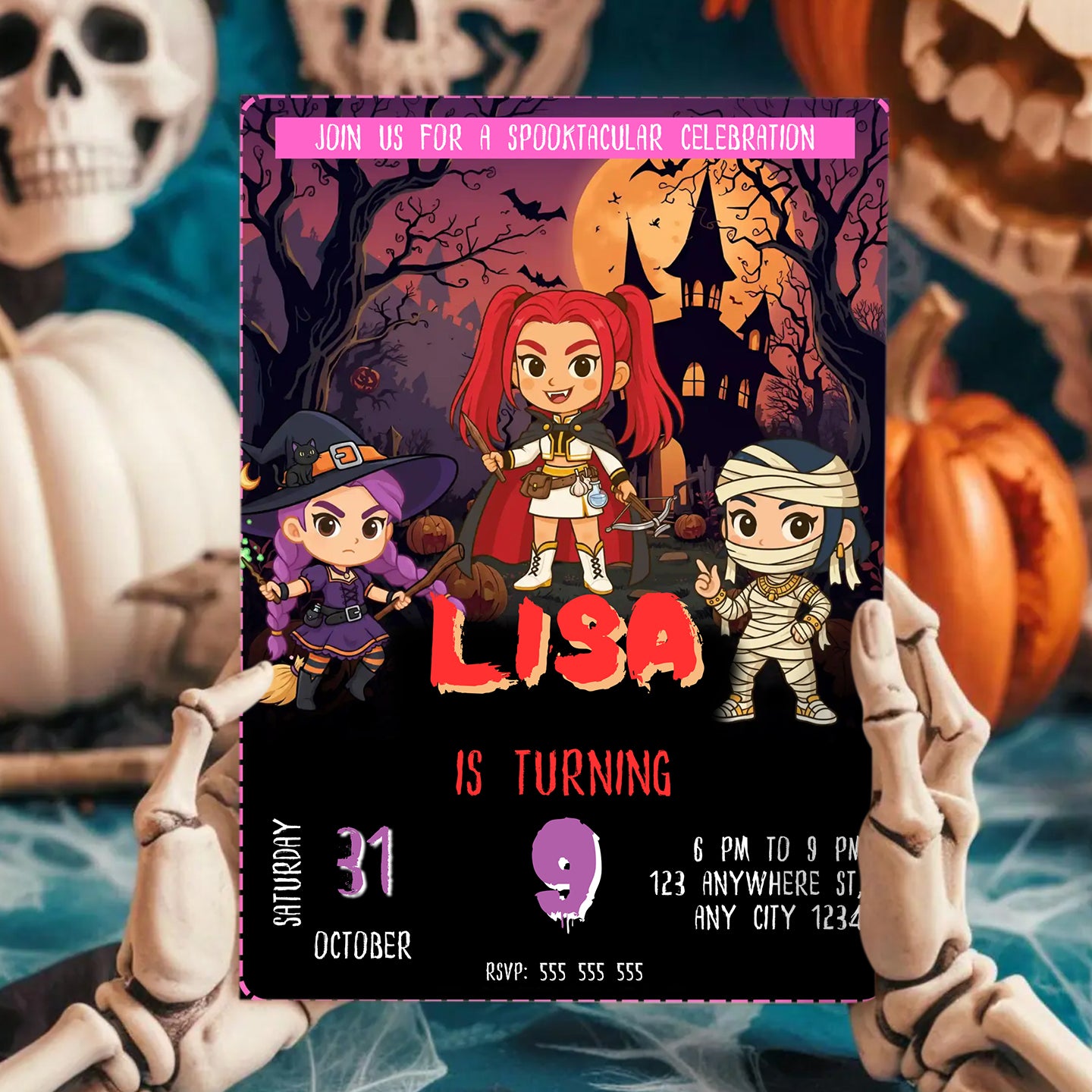 Kpop Demon Hunters Halloween Spooktacular Birthday Party Invitation - CreativeRino