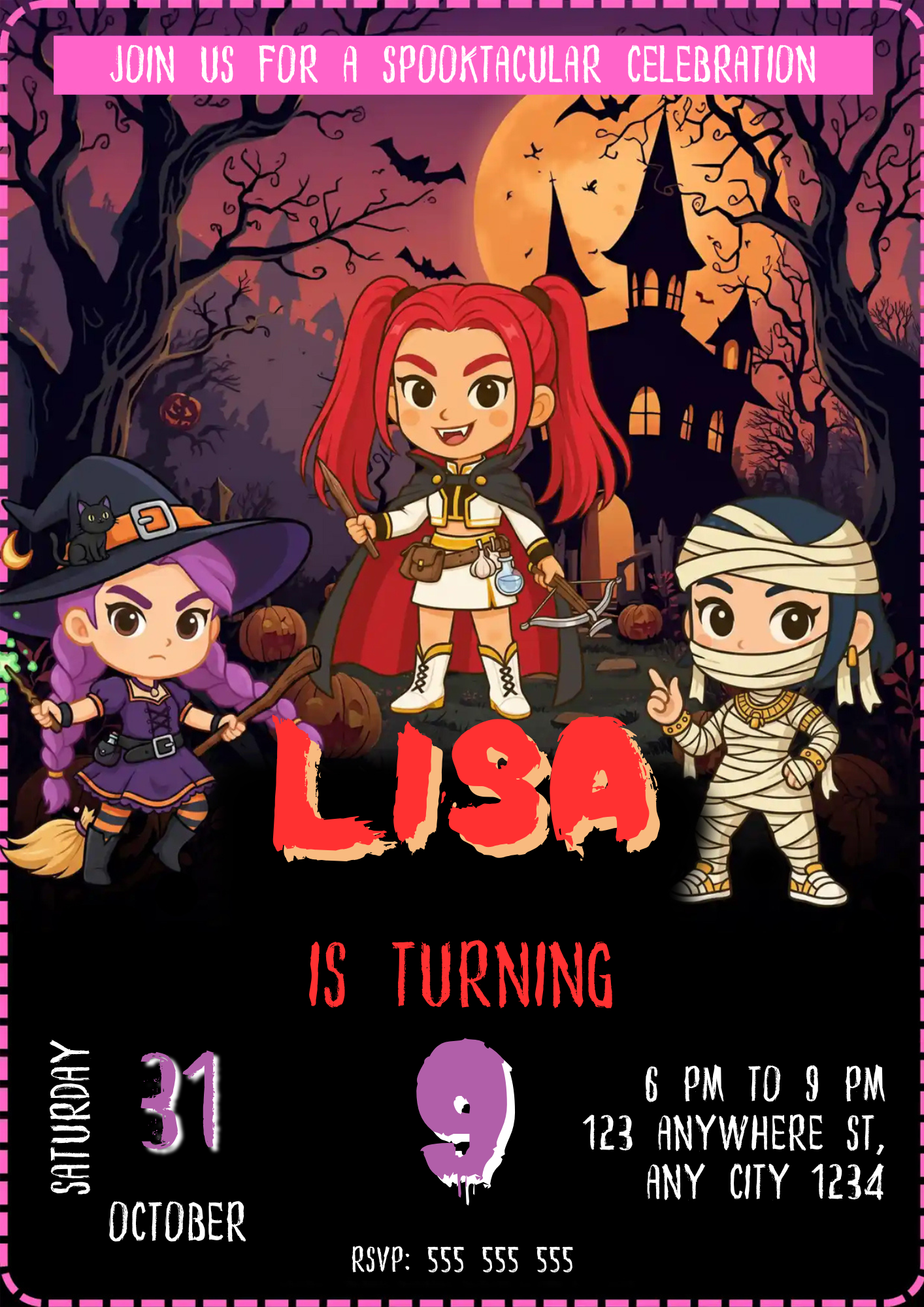 Kpop Demon Hunters Halloween Spooktacular Birthday Party Invitation - CreativeRino