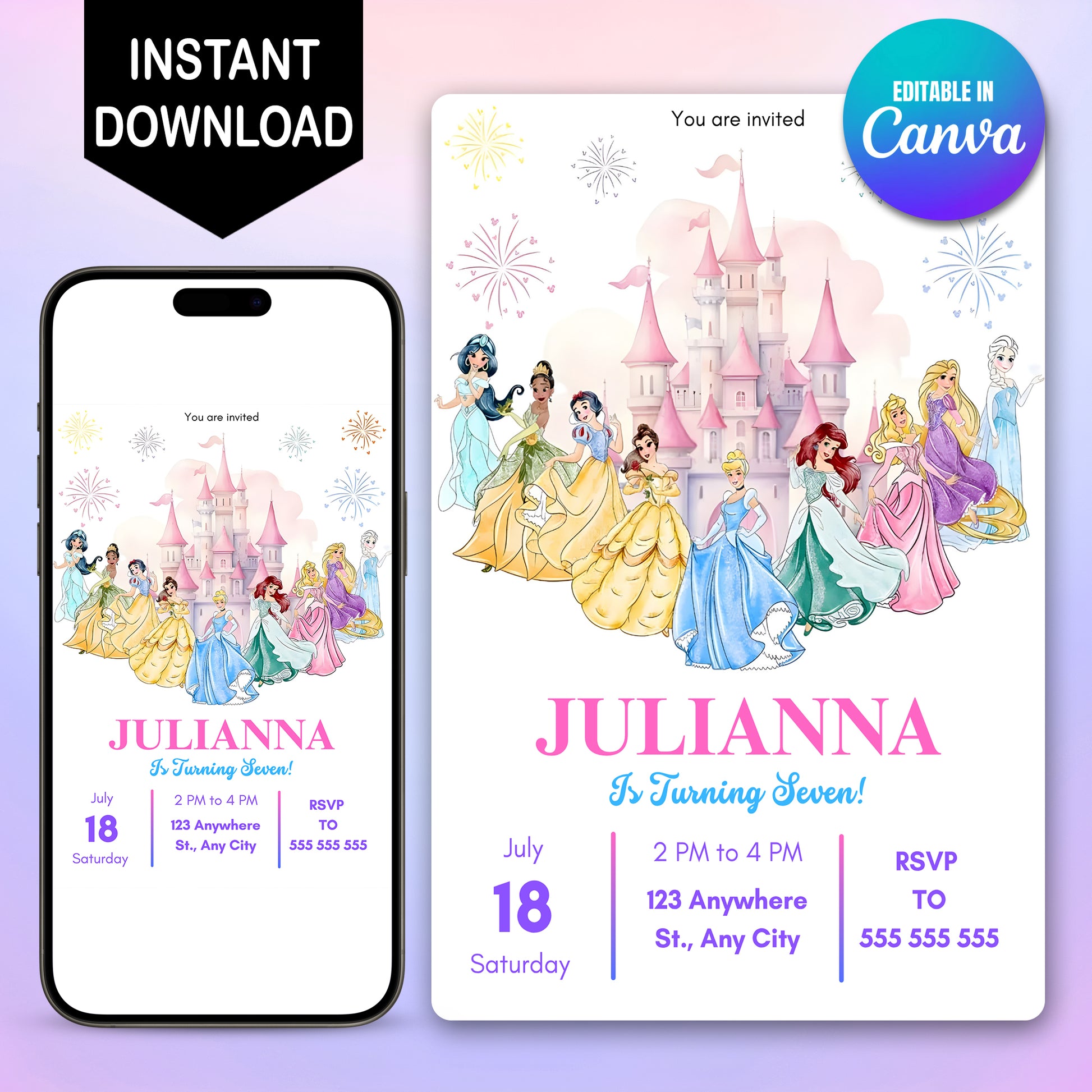 Disney Princess Birthday Invitation - CreativeRino