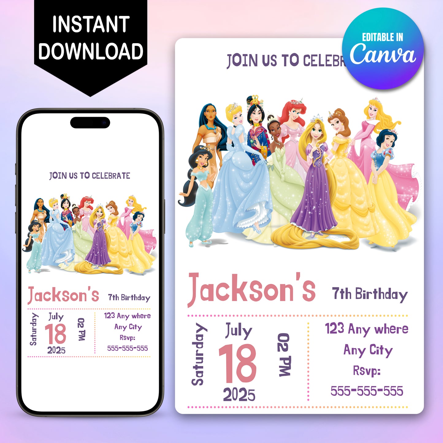 Disney Princess Birthday Party Invitation - CreativeRino
