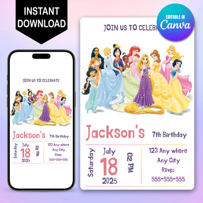 Disney Princess Birthday Party Invitation - CreativeRino