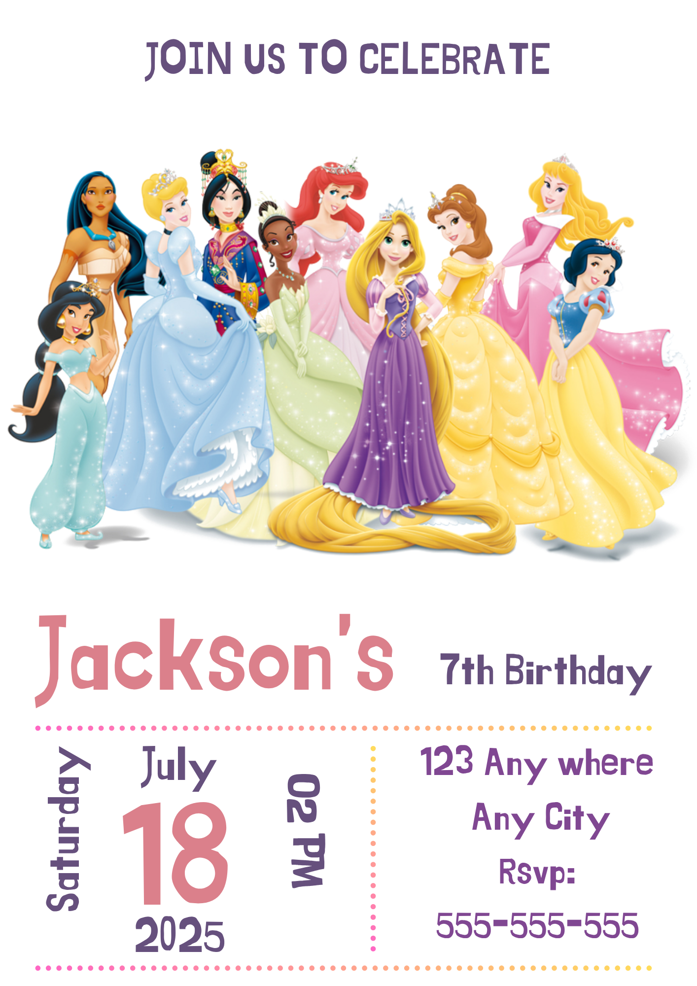 Disney Princess Birthday Party Invitation - CreativeRino