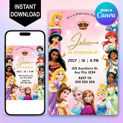 Digital Disney Princess Birthday Invitation Template - CreativeRino
