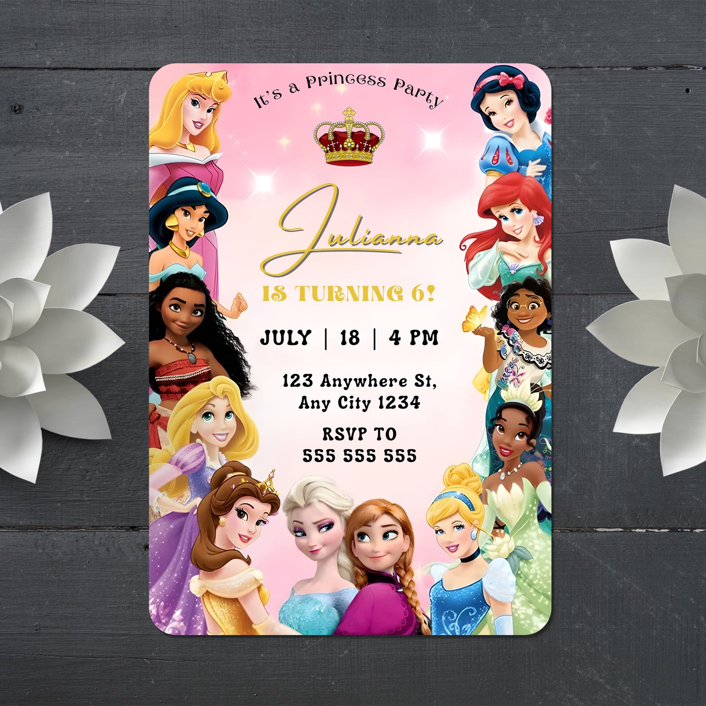 Digital Disney Princess Birthday Invitation Template - CreativeRino
