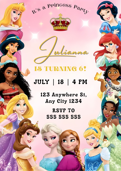 Digital Disney Princess Birthday Invitation Template - CreativeRino