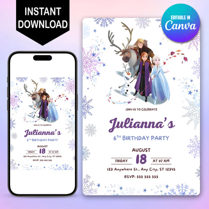 Editable Frozen Birthday Invitation - CreativeRino