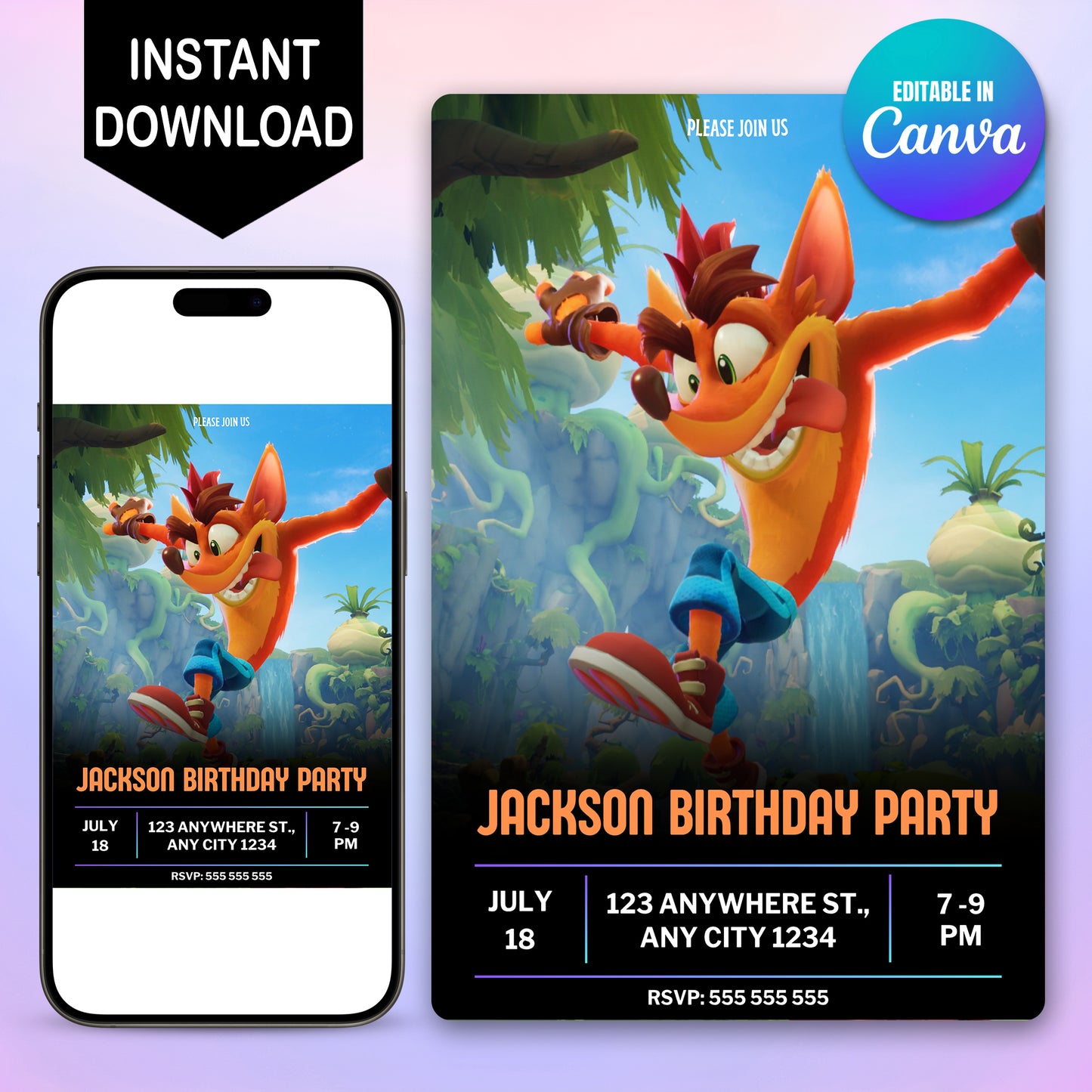 Crash Bandicoot Birthday Invitation - CreativeRino