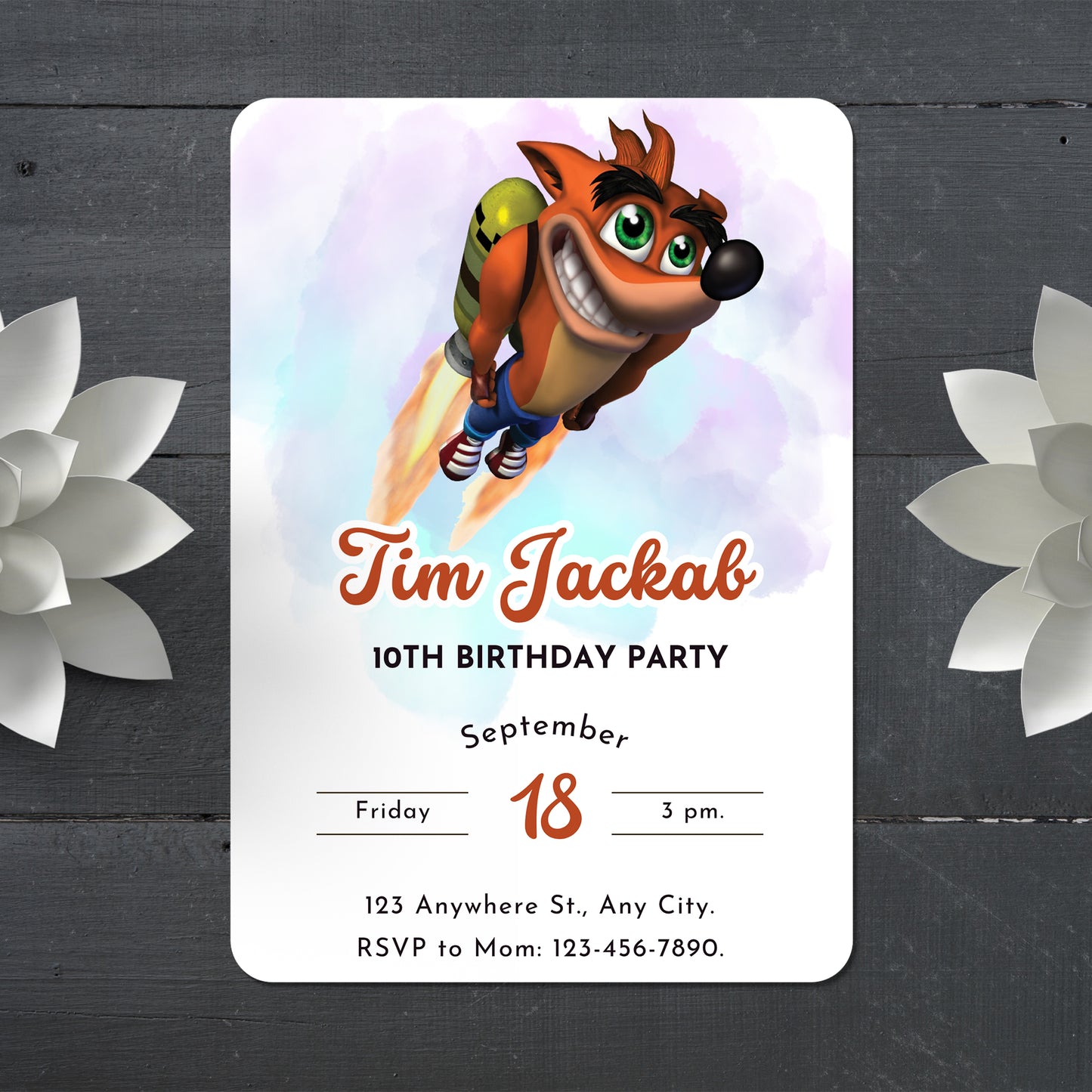 Printable Crash Bandicoot Birthday Invitation - CreativeRino