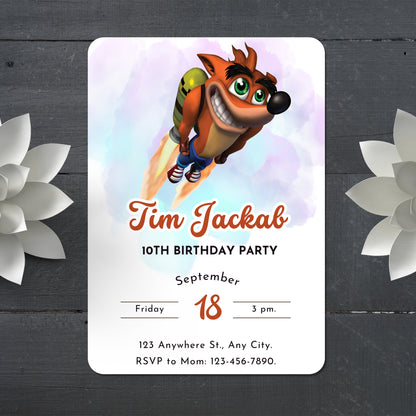 Printable Crash Bandicoot Birthday Invitation - CreativeRino