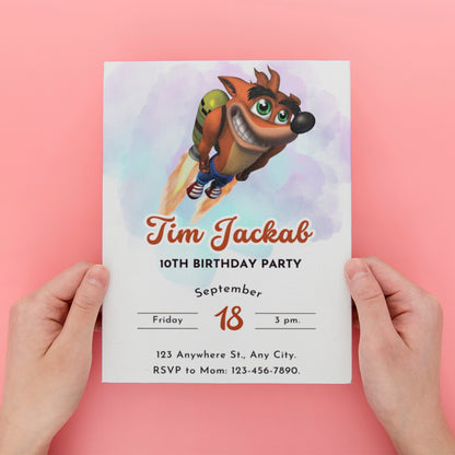 Printable Crash Bandicoot Birthday Invitation - CreativeRino