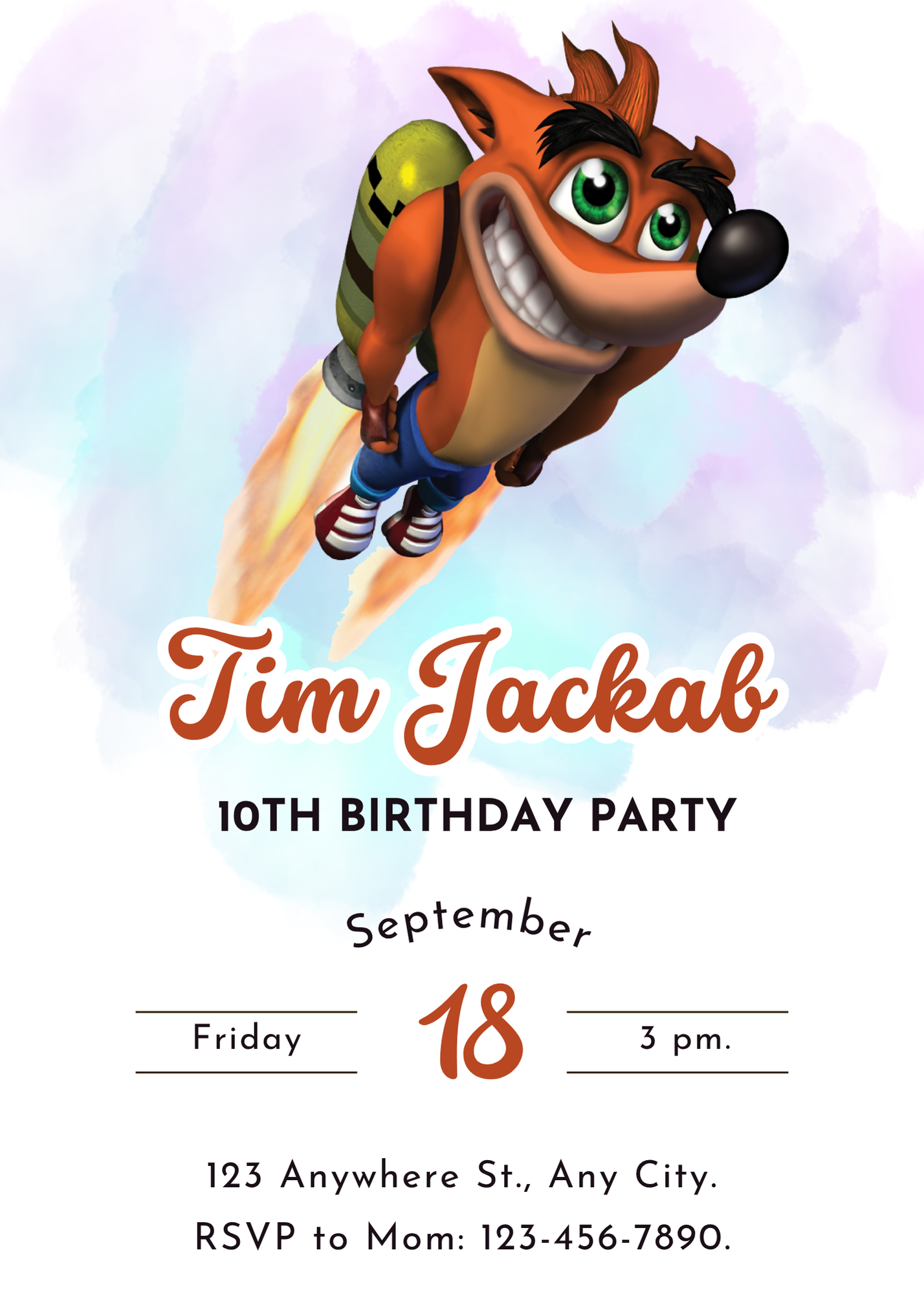 Printable Crash Bandicoot Birthday Invitation - CreativeRino
