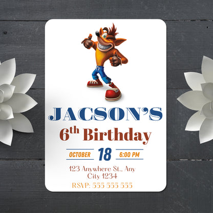 Crash Bandicoot Birthday Party Invitation - CreativeRino
