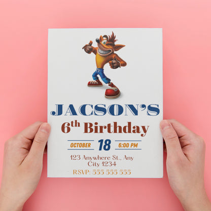Crash Bandicoot Birthday Party Invitation - CreativeRino
